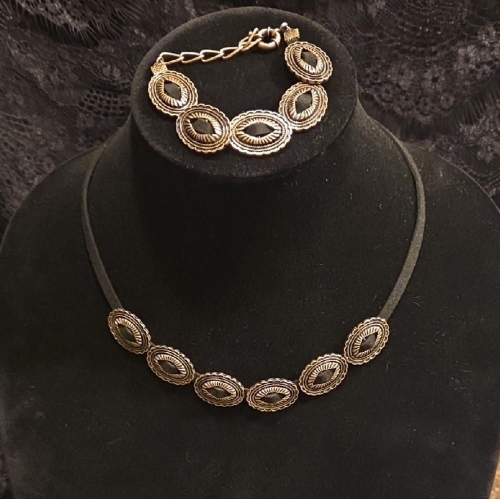 Montana Silversmith's- Elegant Gold and Black Necklace and Bracelet Set